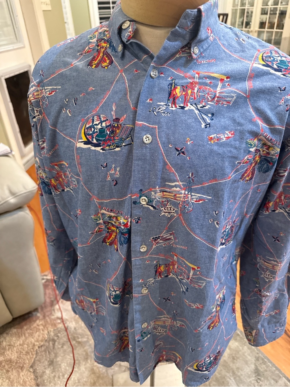 Vintage Chaps Ralph Lauren Western Cowboy Americana Novelty Shirt L